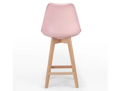 Taburete nórdico con cojín polipiel rosa claro y patas de haya clara Tula 67 cm