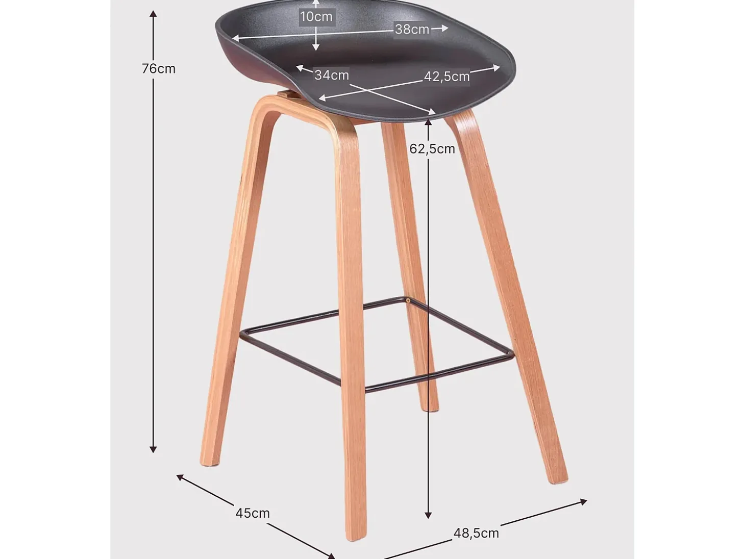 Taburete nórdico con patas de madera de haya (63cm) - Daxer - Gris Claro