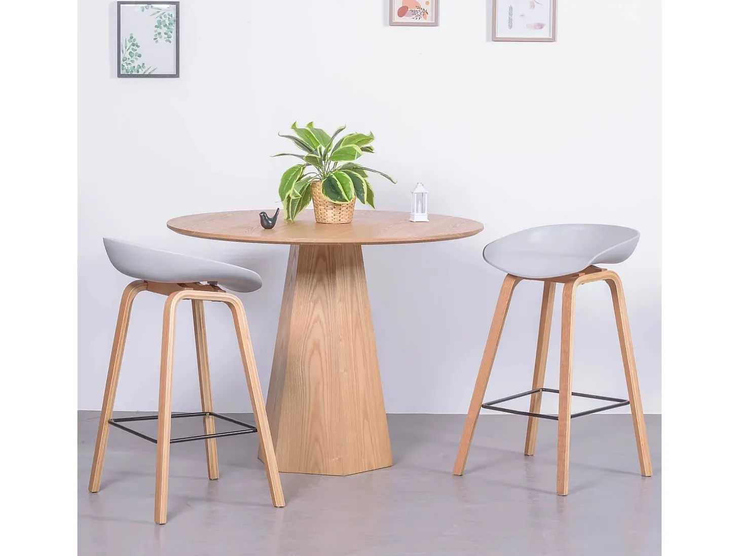 Taburete nórdico con patas de madera de haya (63cm) - Daxer - Gris Claro