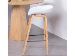 Taburete nórdico con patas de madera de haya (63cm) - Daxer - Blanco