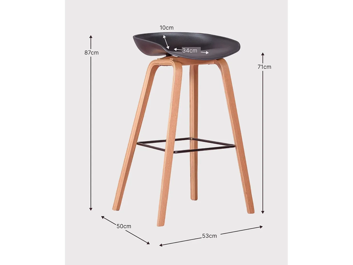 Taburete nórdico con patas de madera de haya (75cm) - Daxer - Negro