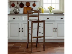 Taburete snack h 80 cm en madera de nogal oscuro con mango y asiento de madera maciza