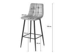 Taburete Valora TEOTO de terciopelo gris oscuro con patas negras para cocina (x3)