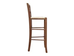Taburete Venecia en madera de nogal oscuro h 73 con asiento de paja
