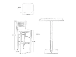 Taburete Verona en madera de nogal oscuro, altura 73 cm, con asiento acolchado color gris tórtola.