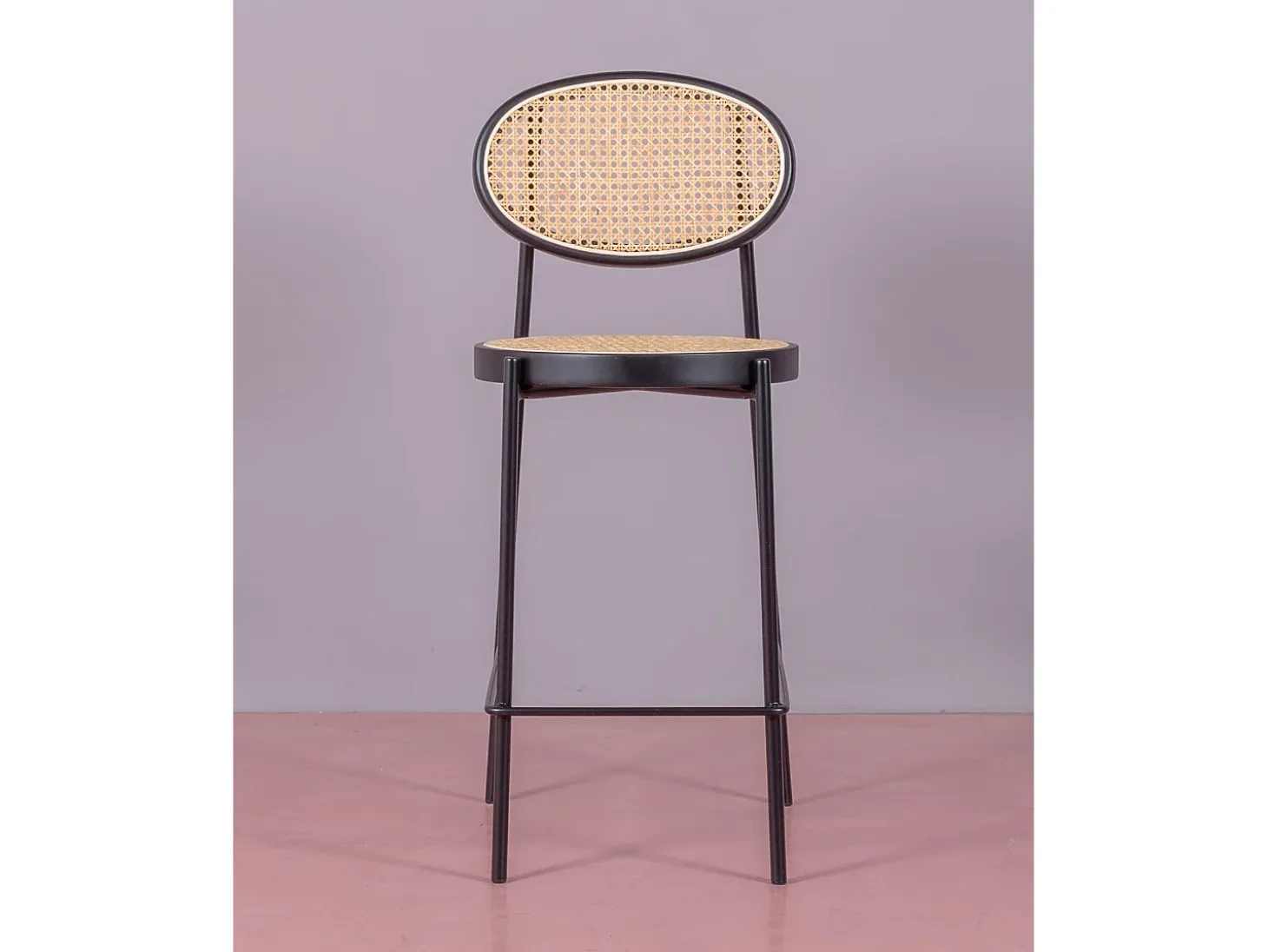 Taburete vintage con diseño clásico en ratán natural (65cm) - North - Negro