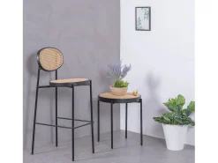 Taburete vintage con diseño clásico en ratán natural - North - Negro