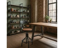 Taburete vintage industrial ajustable para barra de cocina con respaldo Junt