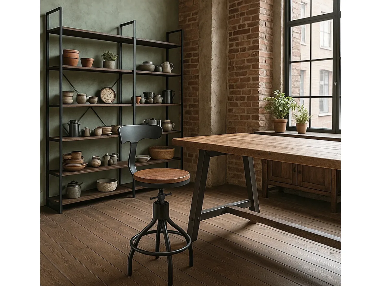 Taburete vintage industrial ajustable para barra de cocina con respaldo Junt