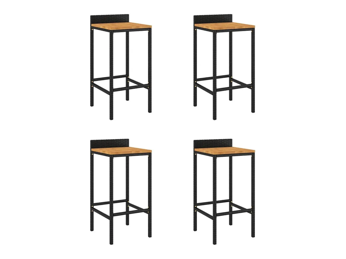 Taburetes altos 4 uds madera de acacia y ratán sintético negro