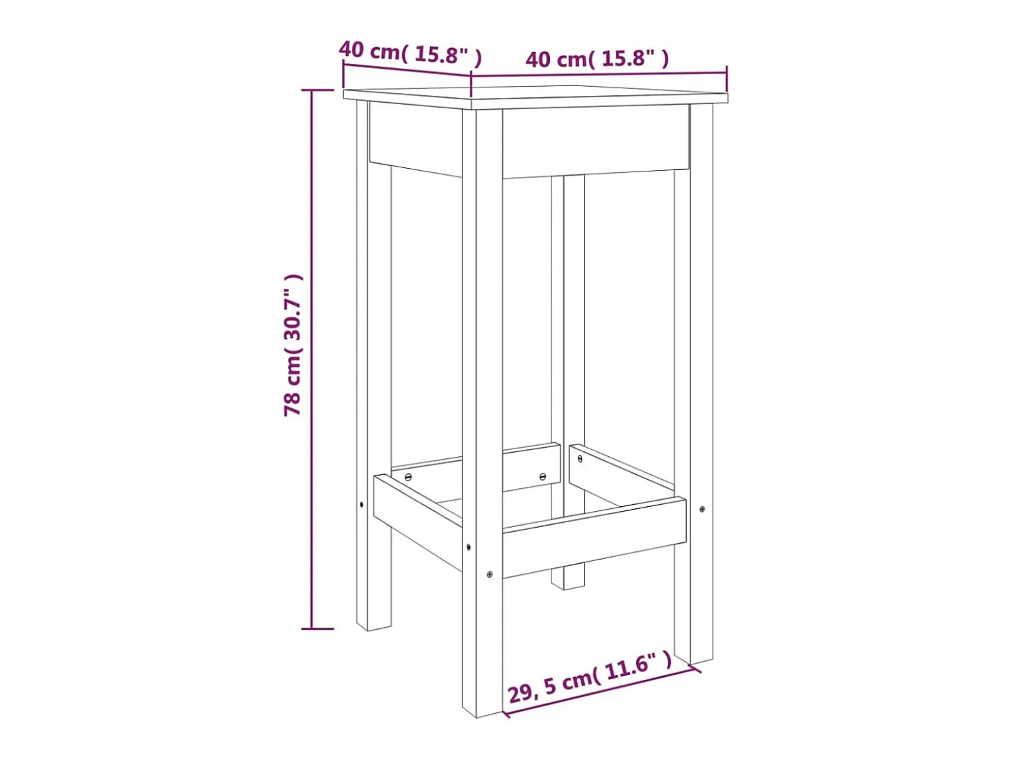 Taburetes altos 2 unidades madera maciza de pino negro 40x40x78 cm