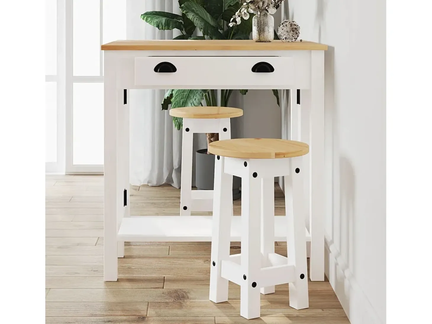 Taburetes altos de cocina 2 uds madera maciza de pino blanco