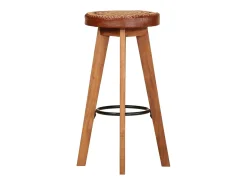 Taburetes de bar 2 piezas de cuero genuino y madera maciza de acacia