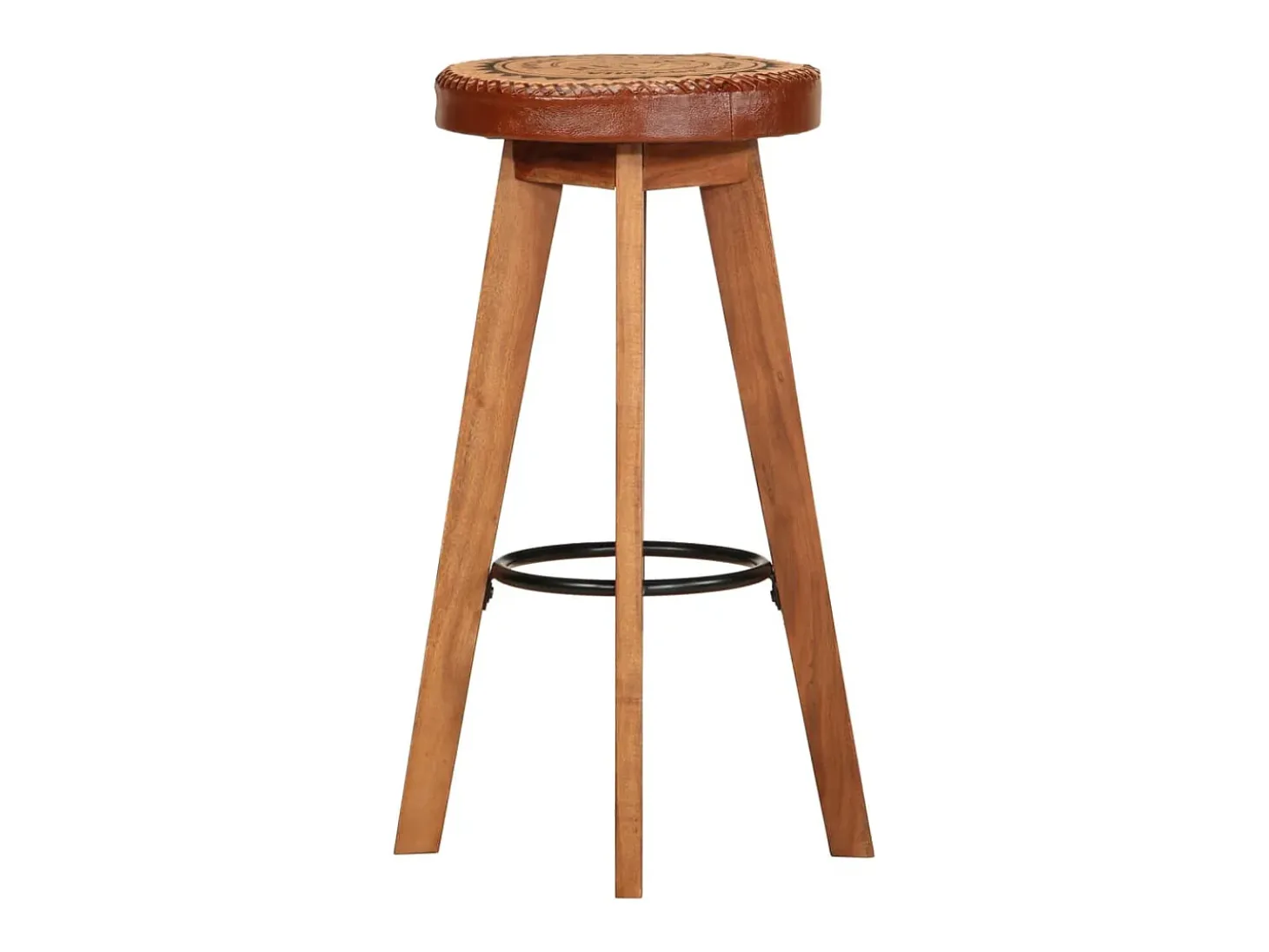 Taburetes de bar 2 piezas de cuero genuino y madera maciza de acacia