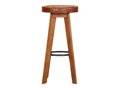 Taburetes de bar 2 piezas de cuero genuino y madera maciza de acacia