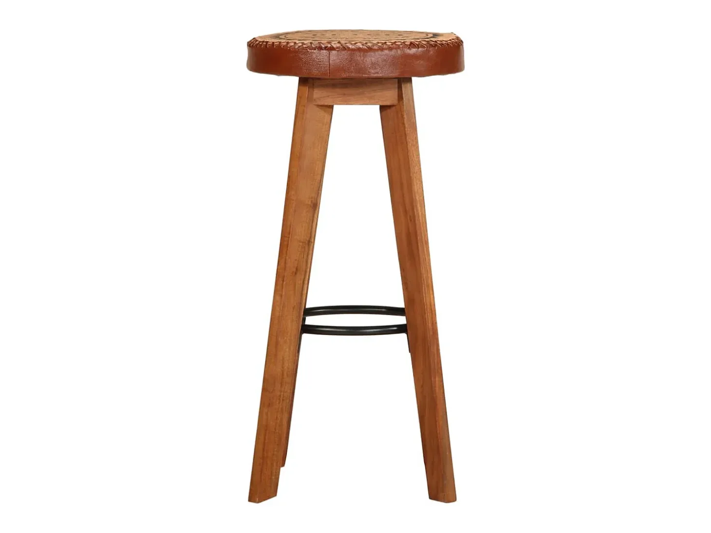 Taburetes de bar 2 piezas de cuero genuino y madera maciza de acacia