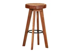 Taburetes de bar 2 piezas de cuero genuino y madera maciza de acacia