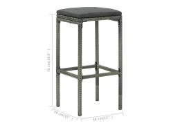 Taburetes de bar con cojines, juego de 2, gris, resina trenzada