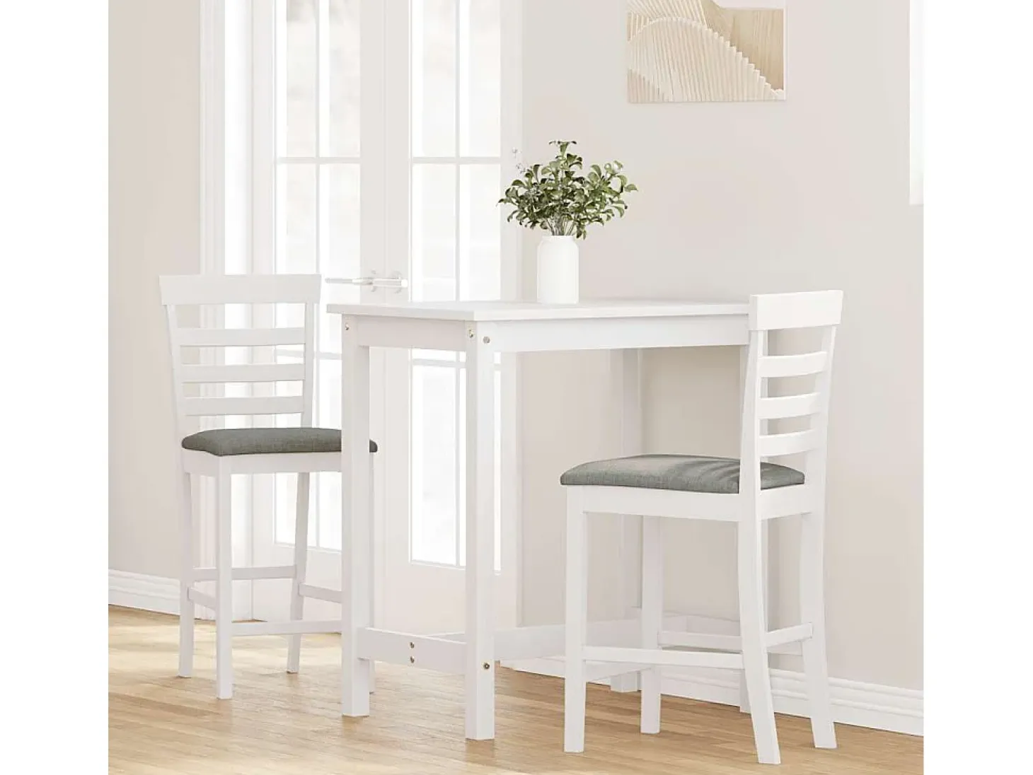 Taburetes de bar con cojines 2 piezas madera maciza de caucho blanco