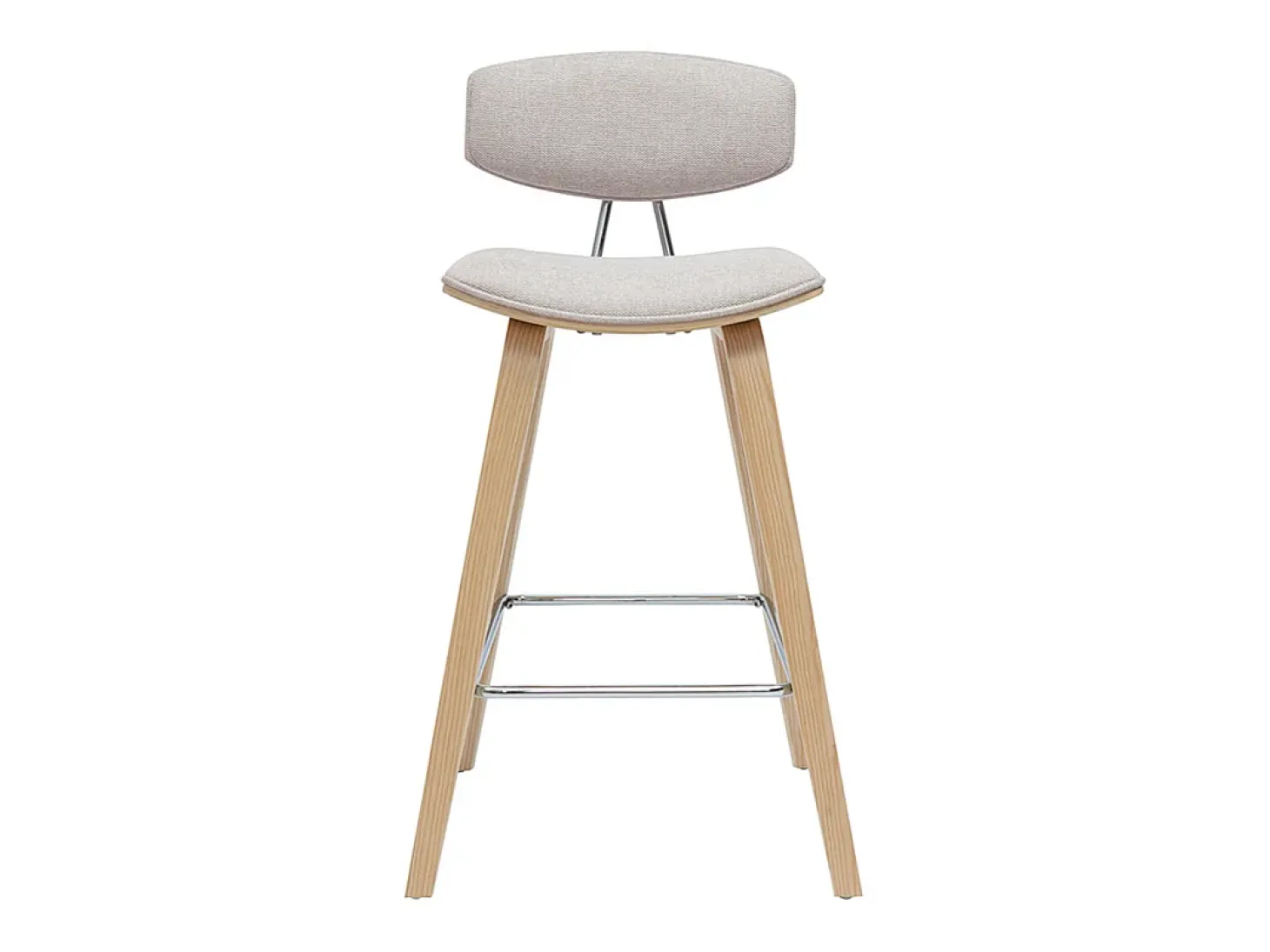 Taburetes de bar de diseño de terciopelo texturizado beige y madera clara de 69 cm de altura (juego de 2) VASCO