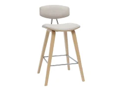 Taburetes de bar de diseño de terciopelo texturizado beige y madera clara de 69 cm de altura (juego de 2) VASCO