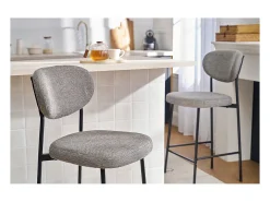 Taburetes de bar fijos de tela con efecto terciopelo texturizado de color gris claro H65 cm (juego de 2) BREKA