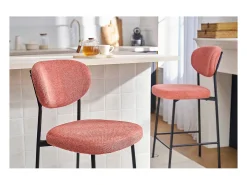 Taburetes de bar fijos de tela con efecto terciopelo texturizado terracota H65 cm (lote de 2) BREKA