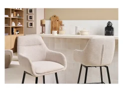 Taburetes de bar giratorios 360° en tela efecto terciopelo texturado beige y metal H65.5 cm (lote de 2) ALESS