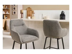 Taburetes de bar giratorios 360° en tela efecto terciopelo texturizado gris y metal H65.5 cm (paquete de 2) ALESS