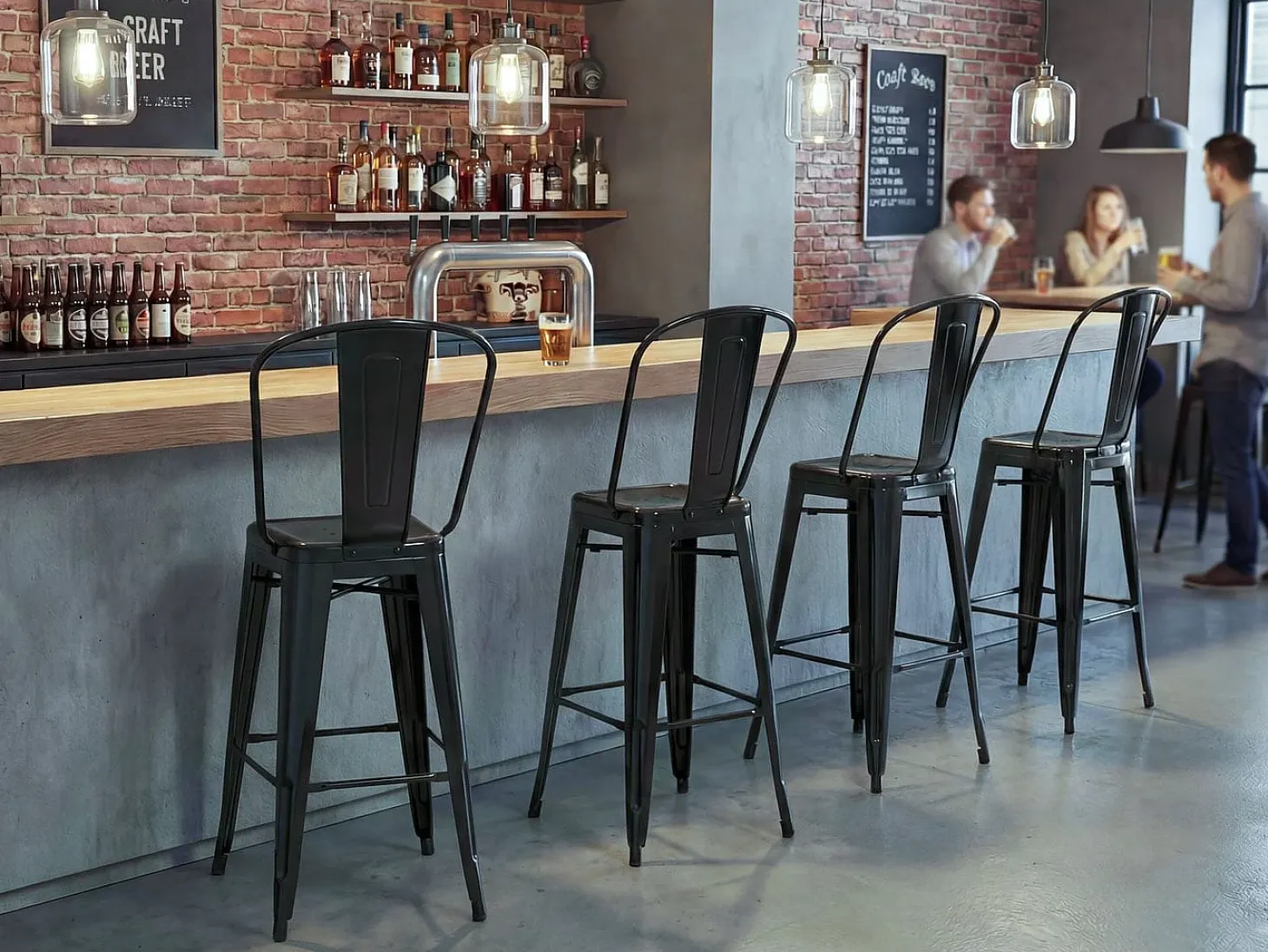 Taburetes de bar MCW-A73 metal (juego de 2), negro