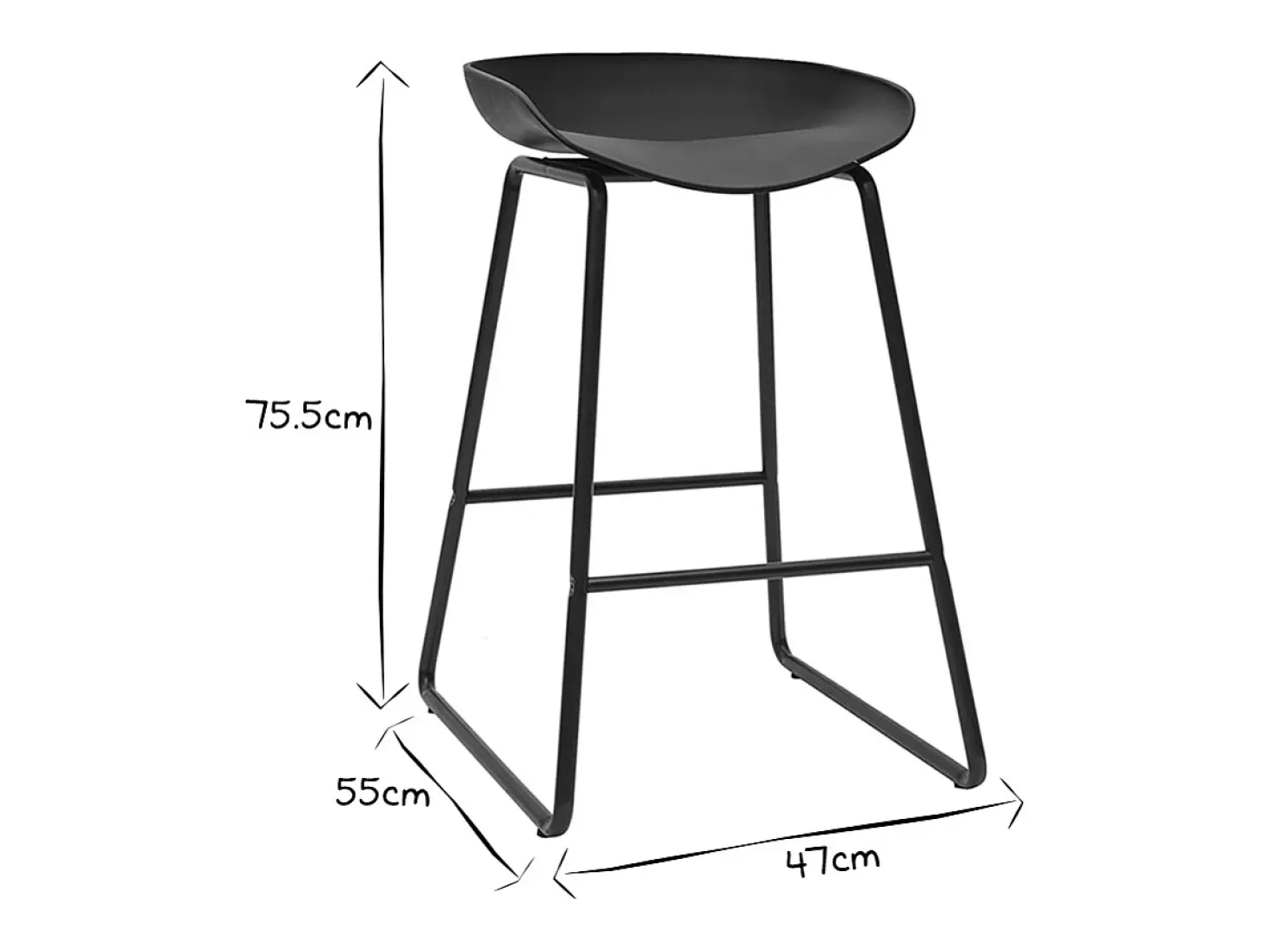 Taburetes de bar modernos negros con patas en metal 65 cm (lote de 2) PEBBLE