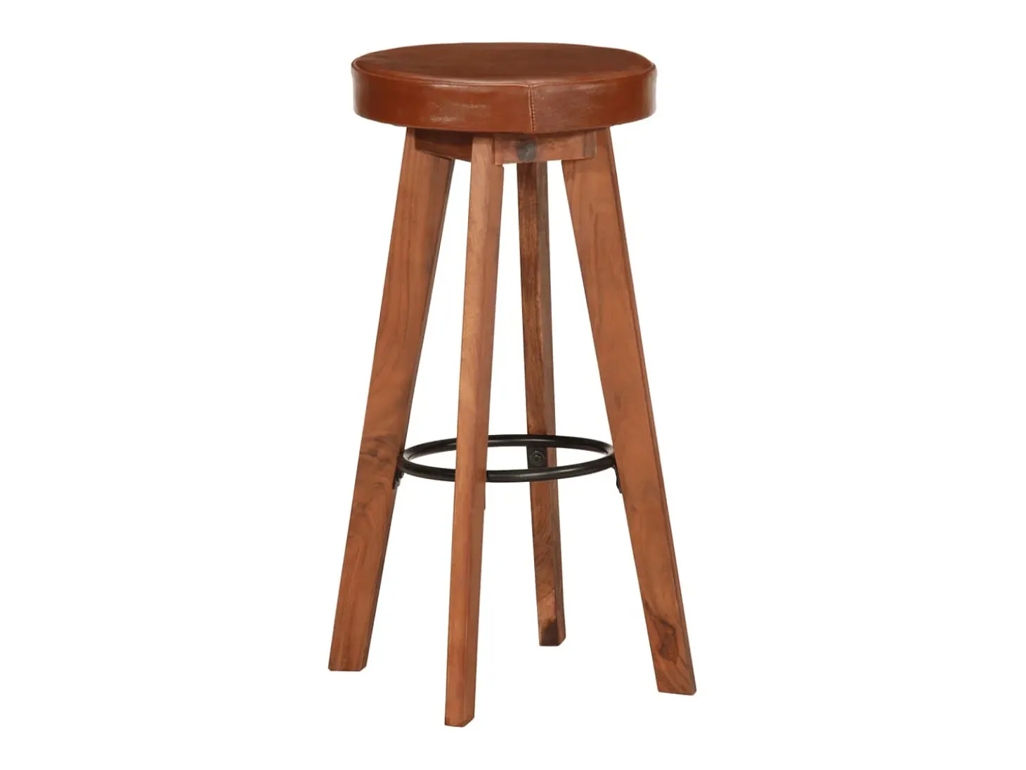 Taburetes de cocina 2 uds cuero auténtico madera maciza acacia
