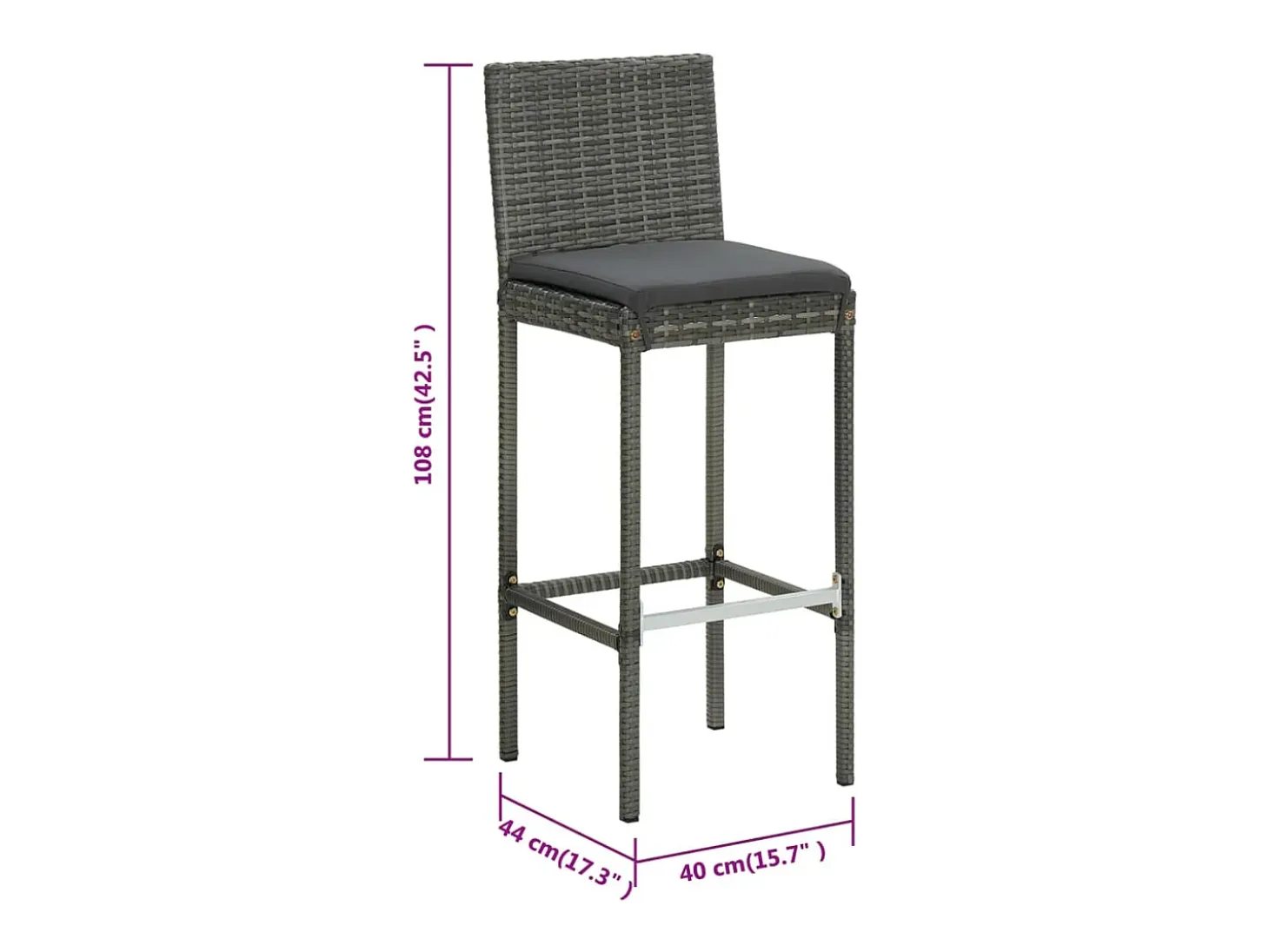Taburetes de cocina con cojines 6 uds ratán sintético gris