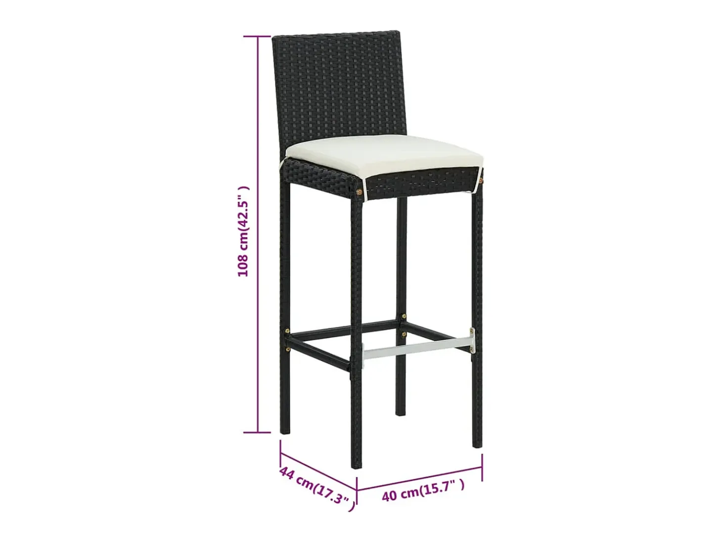 Taburetes de cocina con cojines 6 uds ratán sintético negro