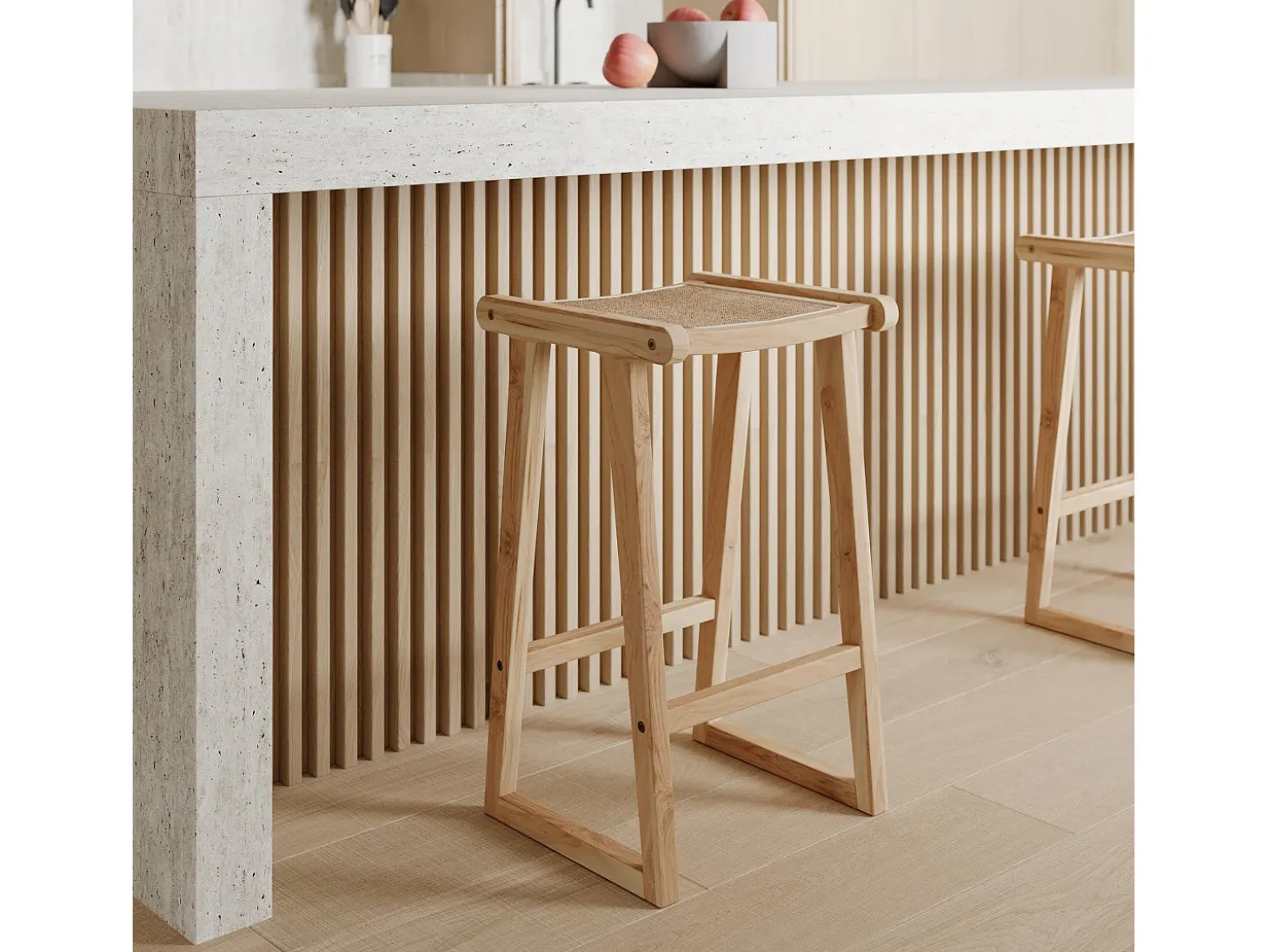 Taburetes para isla de cocina de teca y ratán natural 66 cm - Haida