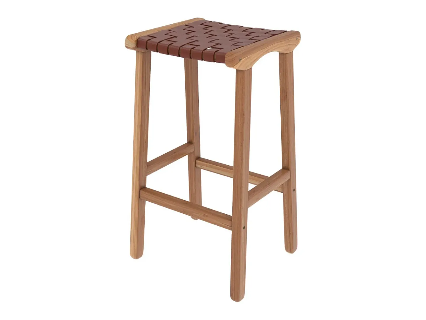 Taburetes para isla de cocina de teca y cuero tejido marrón 66 cm - Kuna
