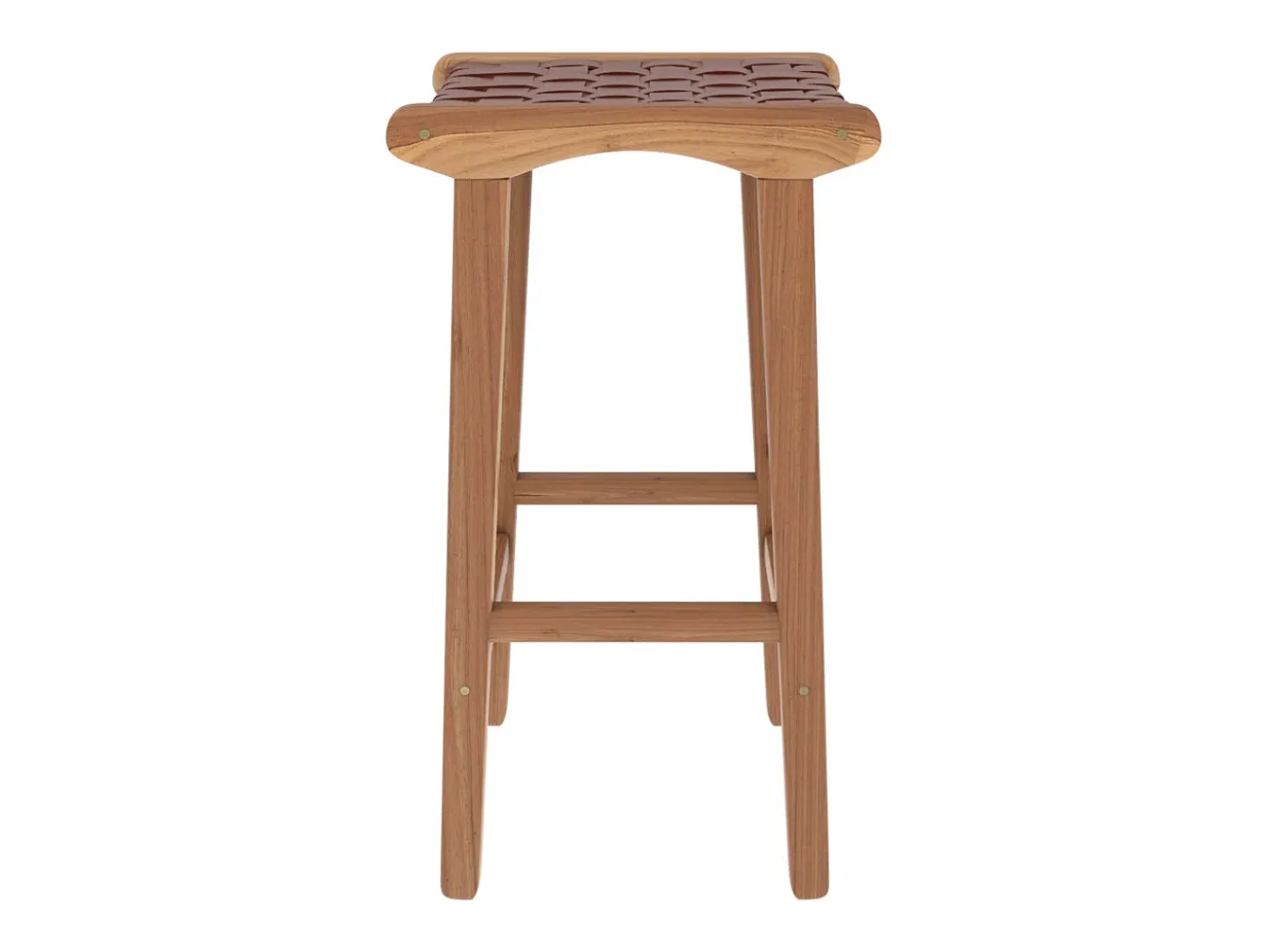 Taburetes para isla de cocina de teca y cuero tejido marrón 66 cm - Kuna