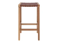 Taburetes para isla de cocina de teca y cuero tejido marrón 66 cm - Kuna