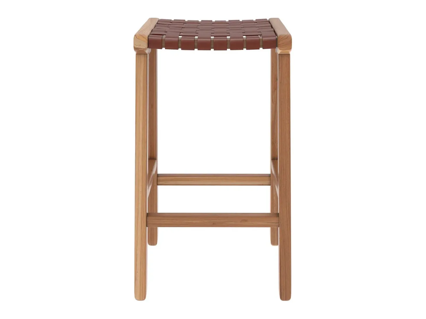 Taburetes para isla de cocina de teca y cuero tejido marrón 66 cm - Kuna