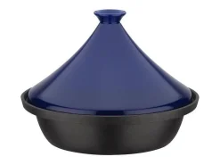 Tajín de hierro fundido macizo de 30 x 22 cm - Tapa de cerámica - Apto para inducción - Azul