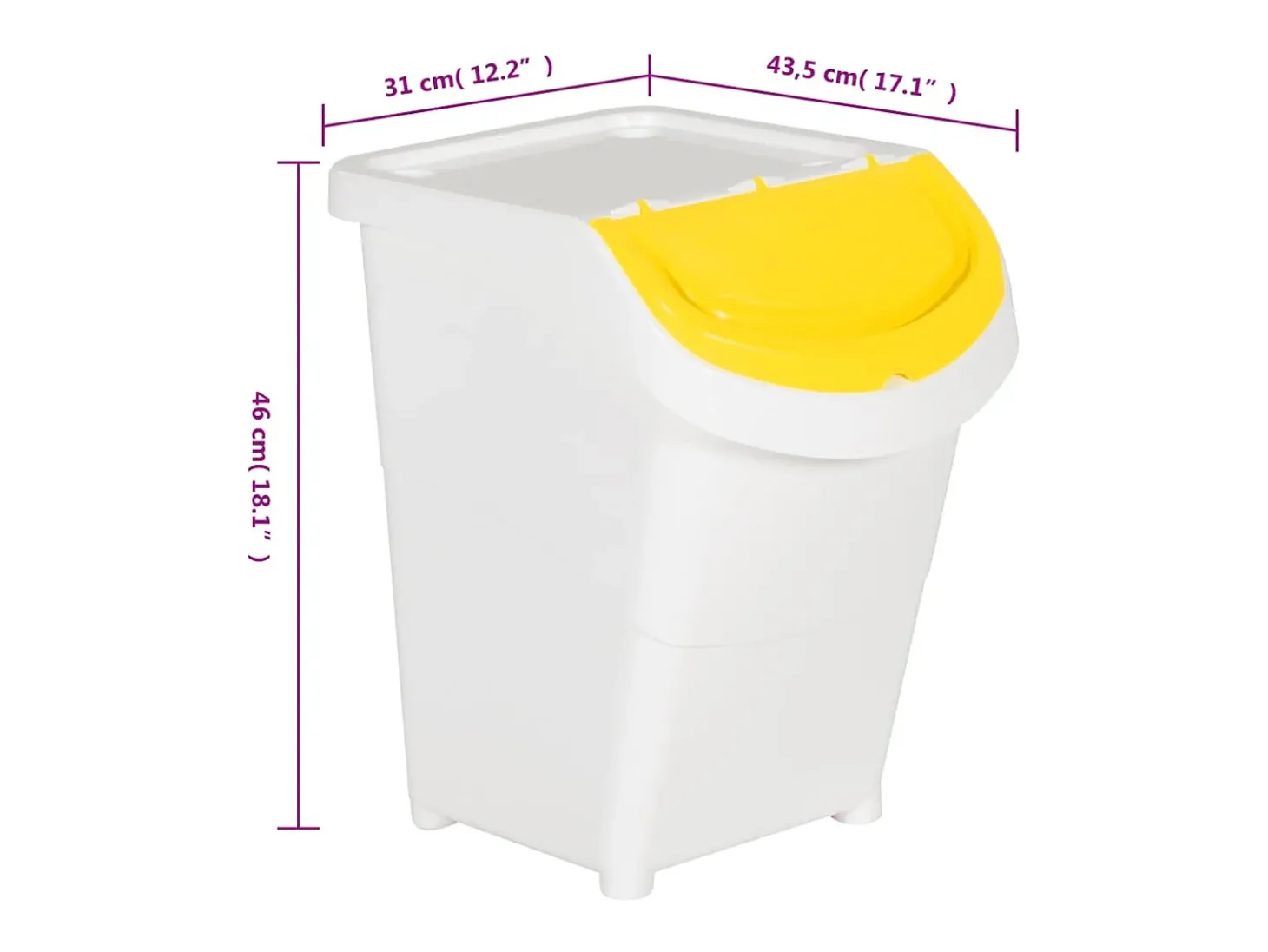 Tarrant Cubos de basura apilables con tapa 3 uds PP blanco 120 L