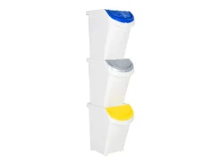Tarrant Cubos de basura apilables con tapa 3 uds PP blanco 120 L