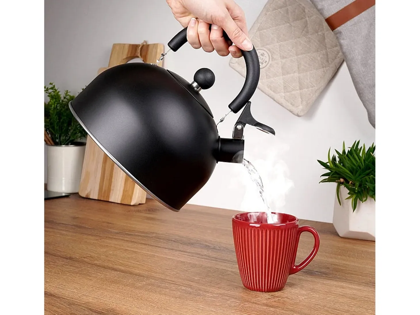 Tetera Silbadora de Acero Negro 3 Litros con Asa Plegable