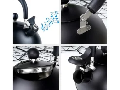 Tetera Silbadora de Acero Negro 3 Litros con Asa Plegable