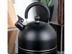 Tetera Silbadora de Acero Negro 3 Litros con Asa Plegable