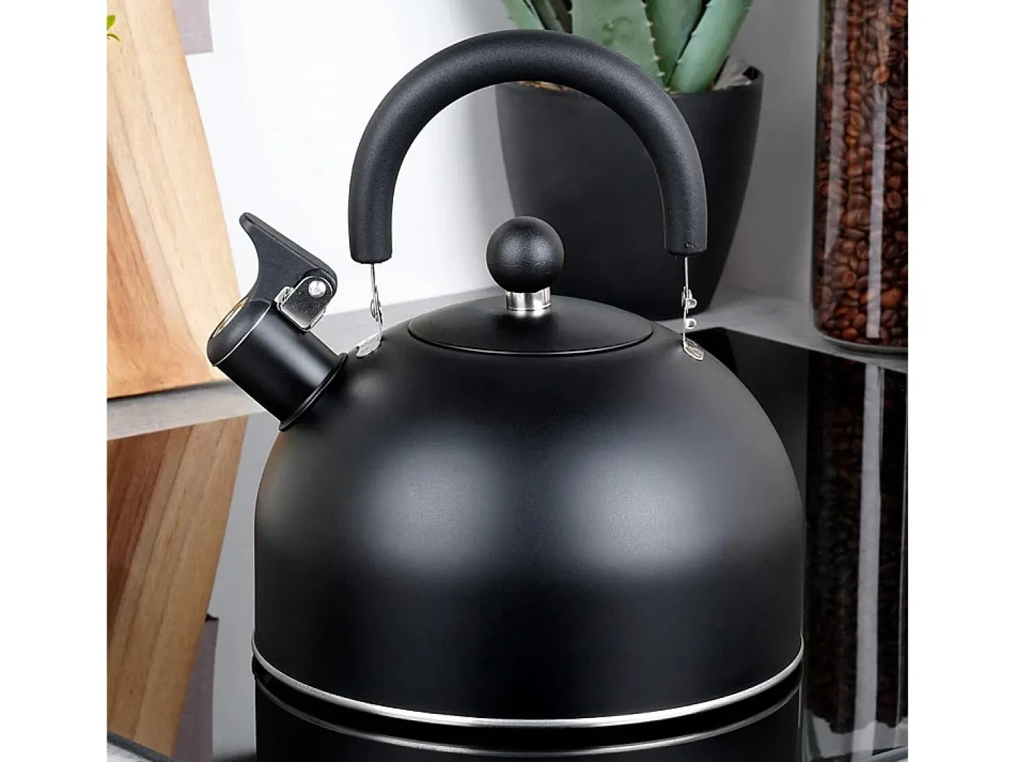 Tetera Silbadora de Acero Negro 3 Litros con Asa Plegable