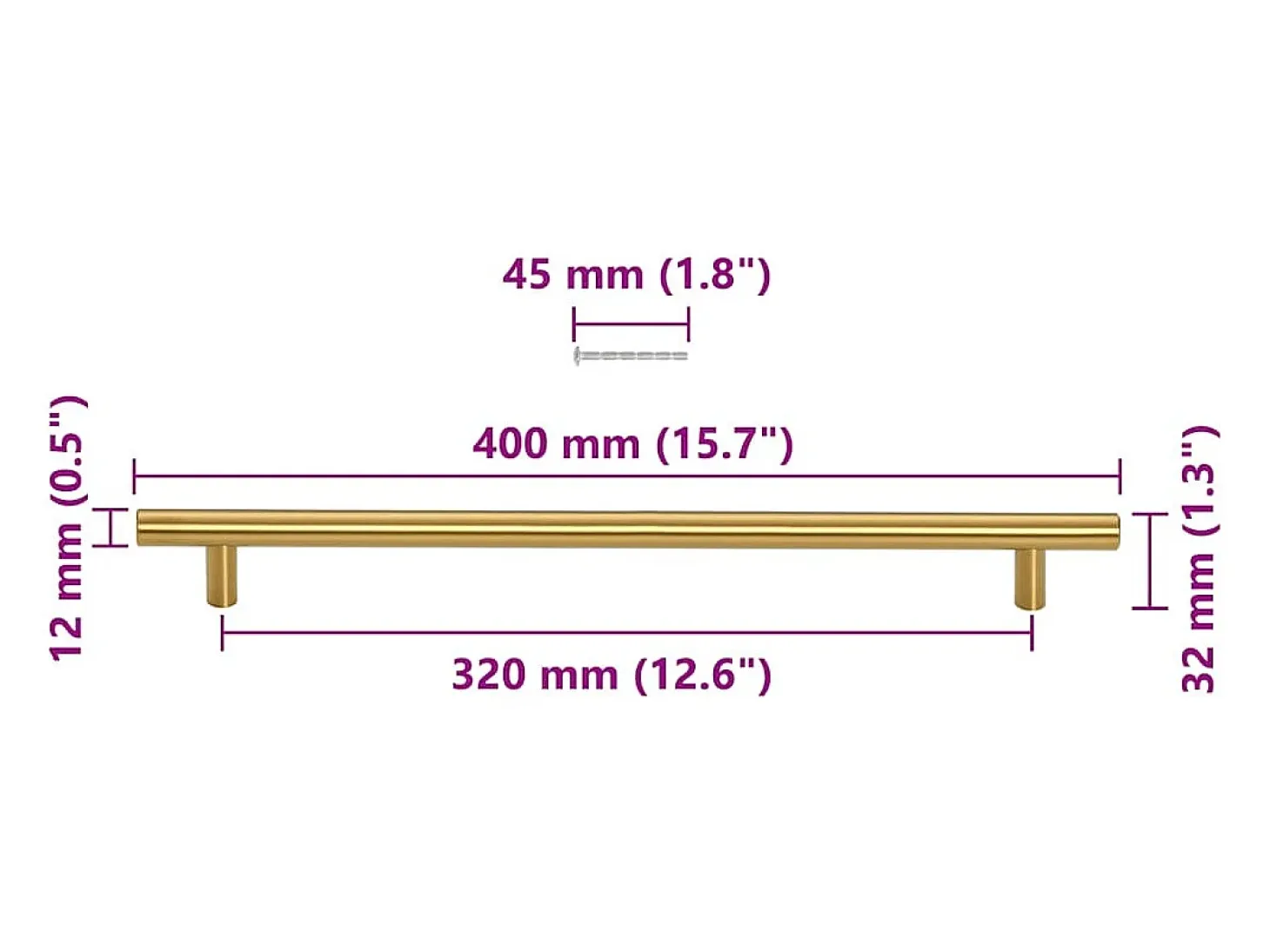 Tiradores para armarios 5 uds acero inoxidable dorado 320 mm
