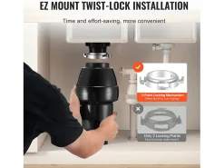 Triturador de Desechos SucceBuy de Cocina 3/4 HP, Sistema de Molienda de Residuos Alimentarios, Instalación Fácil, 3930 RPM, con Cable de Alimentación
