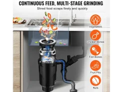Triturador SucceBuy Triturador de Residuos de Cocina, 1/2 CV, Sistema de Trituración de Residuos de Alimentos, 3820 rpm, con Cable de Alimentación