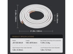 Tubo SucceBuy Kit de Líneas Mini Split 6,4 x 12,7 mm x 4876,8 mm Tubo de Cobre para AC con Cable de Conexión